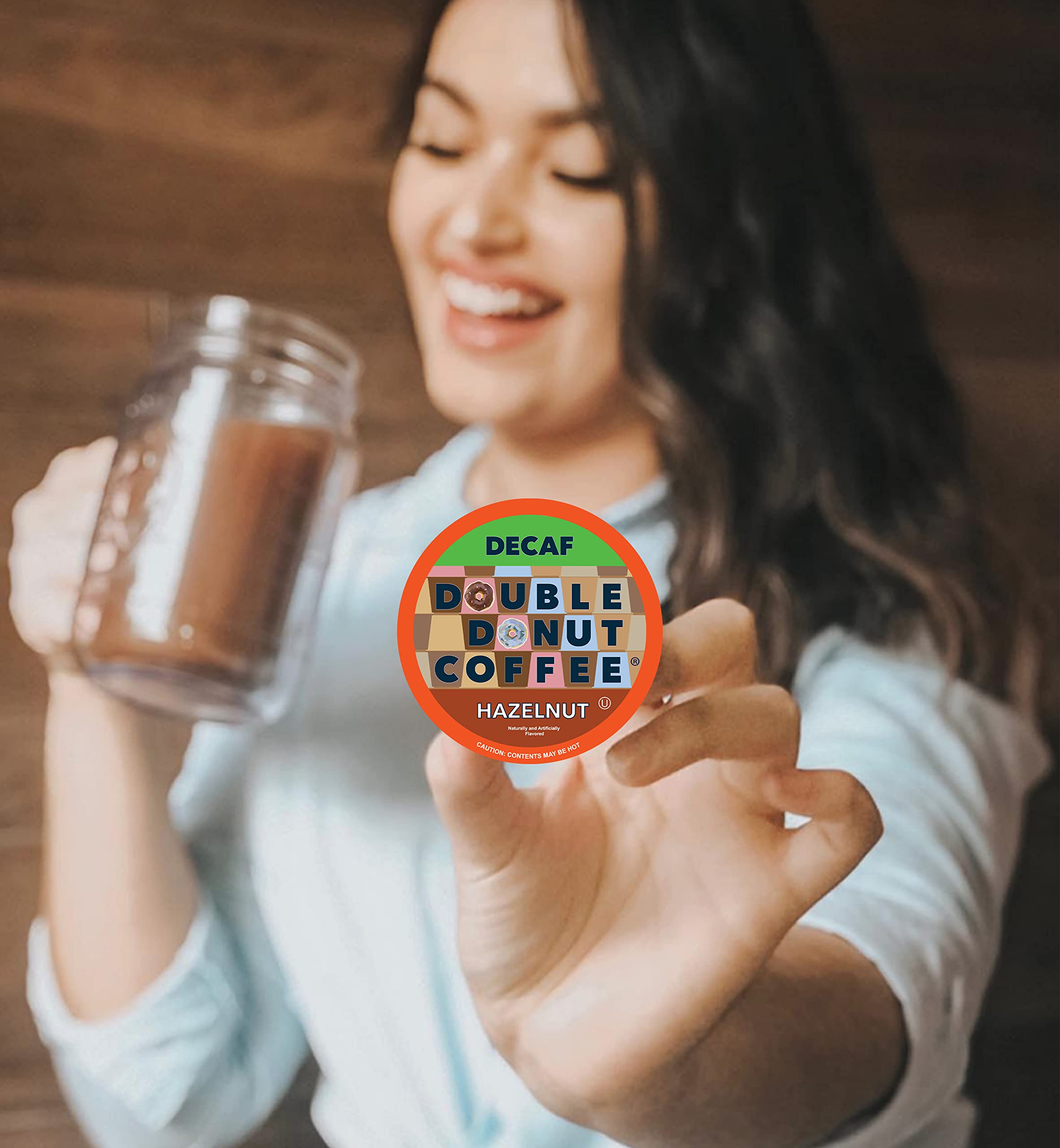 Double Donut brewed hazelnut cup in kitchen showing enjoyable aroma benefit
