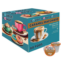 Double Donut front packaging showing caramel macchiato pods and brand appeal