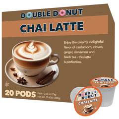 Double Donut box front view showing pods and brand, emphasizing quick brewing benefit