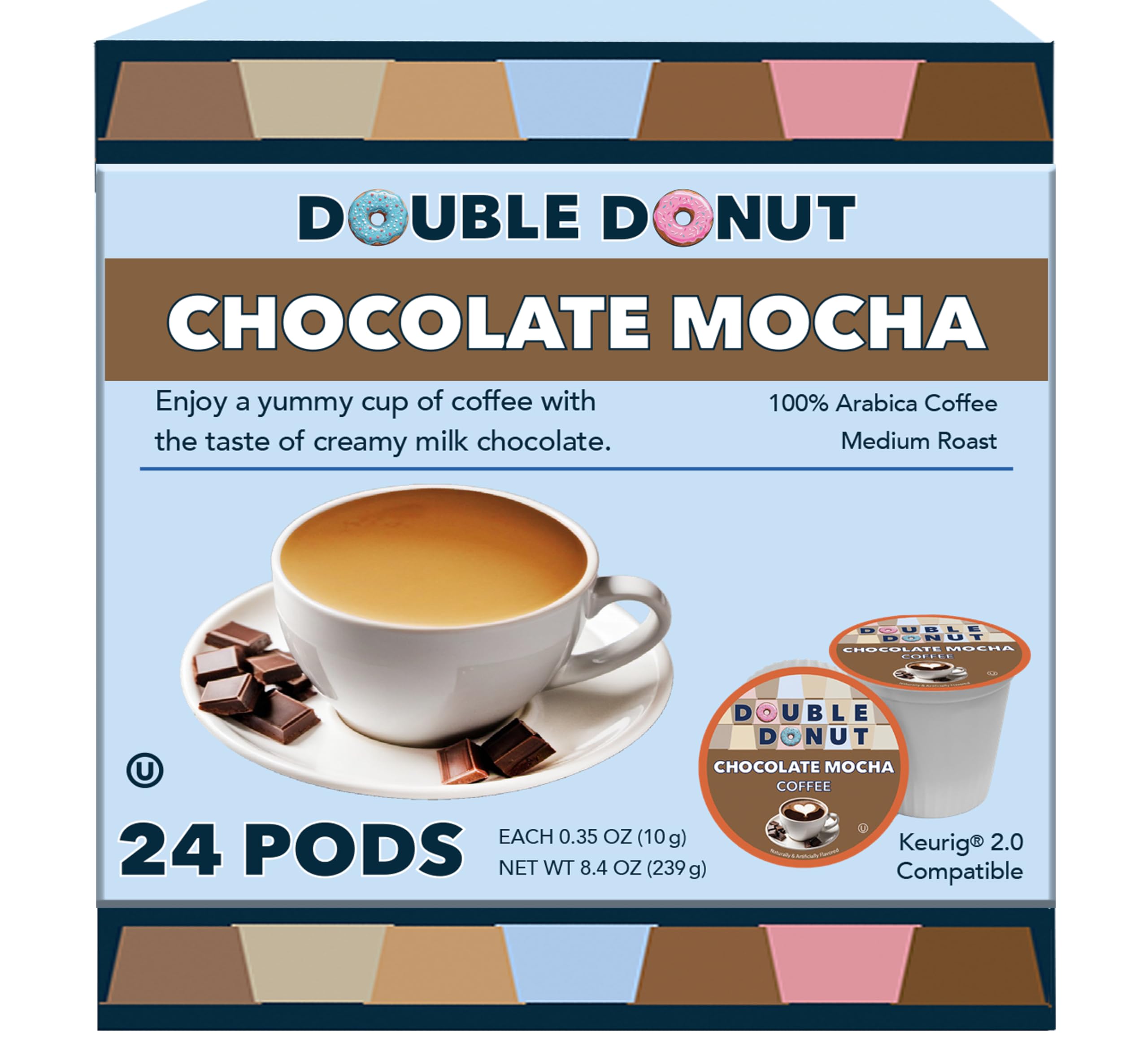 Double Donut Chocolate Mocha front packaging showing product and count for easy grab