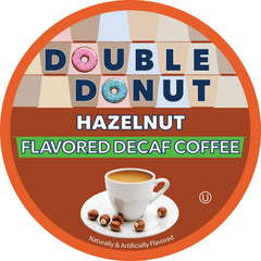 Double Donut pod beside coffee beans highlighting rich hazelnut aroma benefit