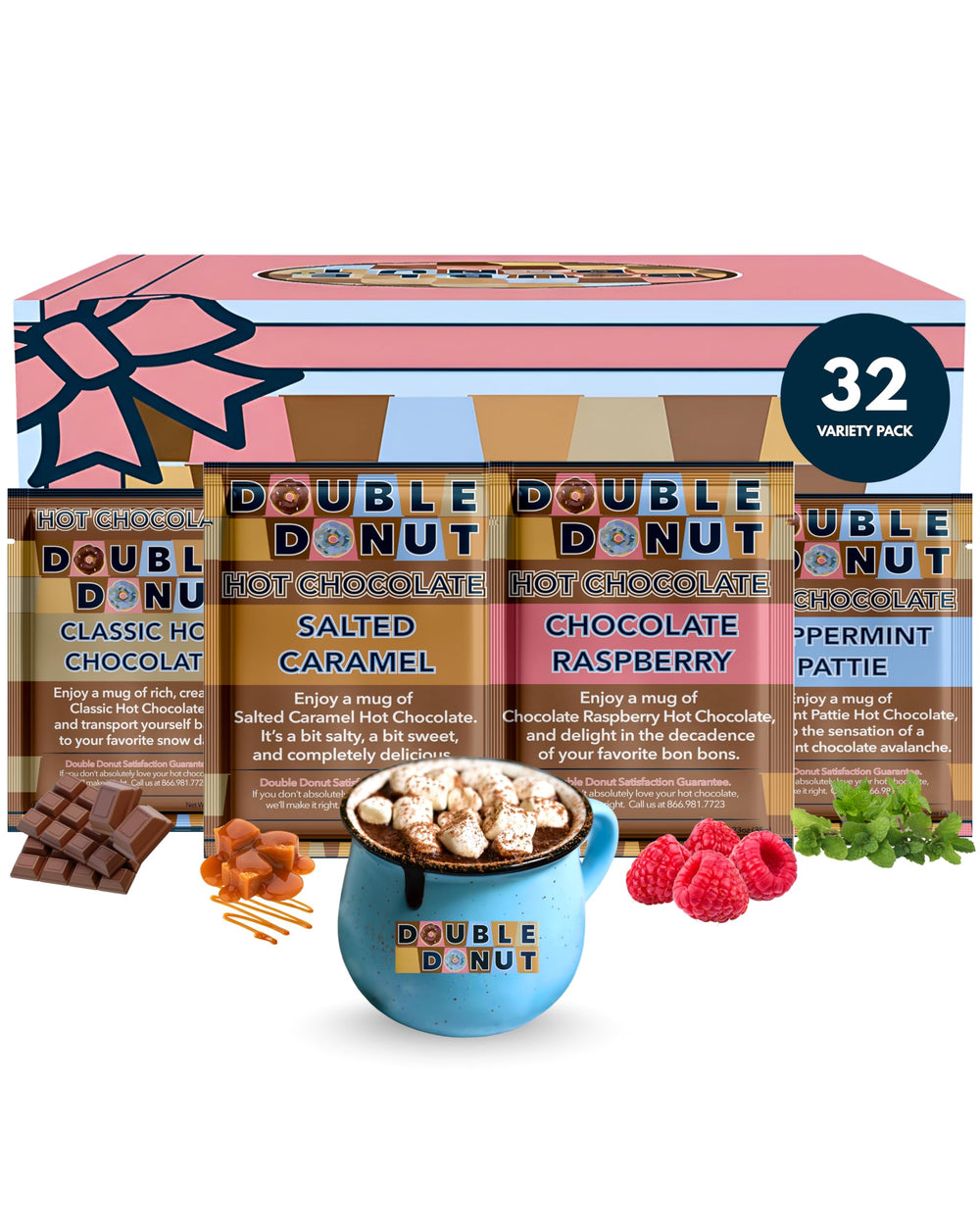 Double Donut Coffee variety pack box front showing all four flavors and convenience