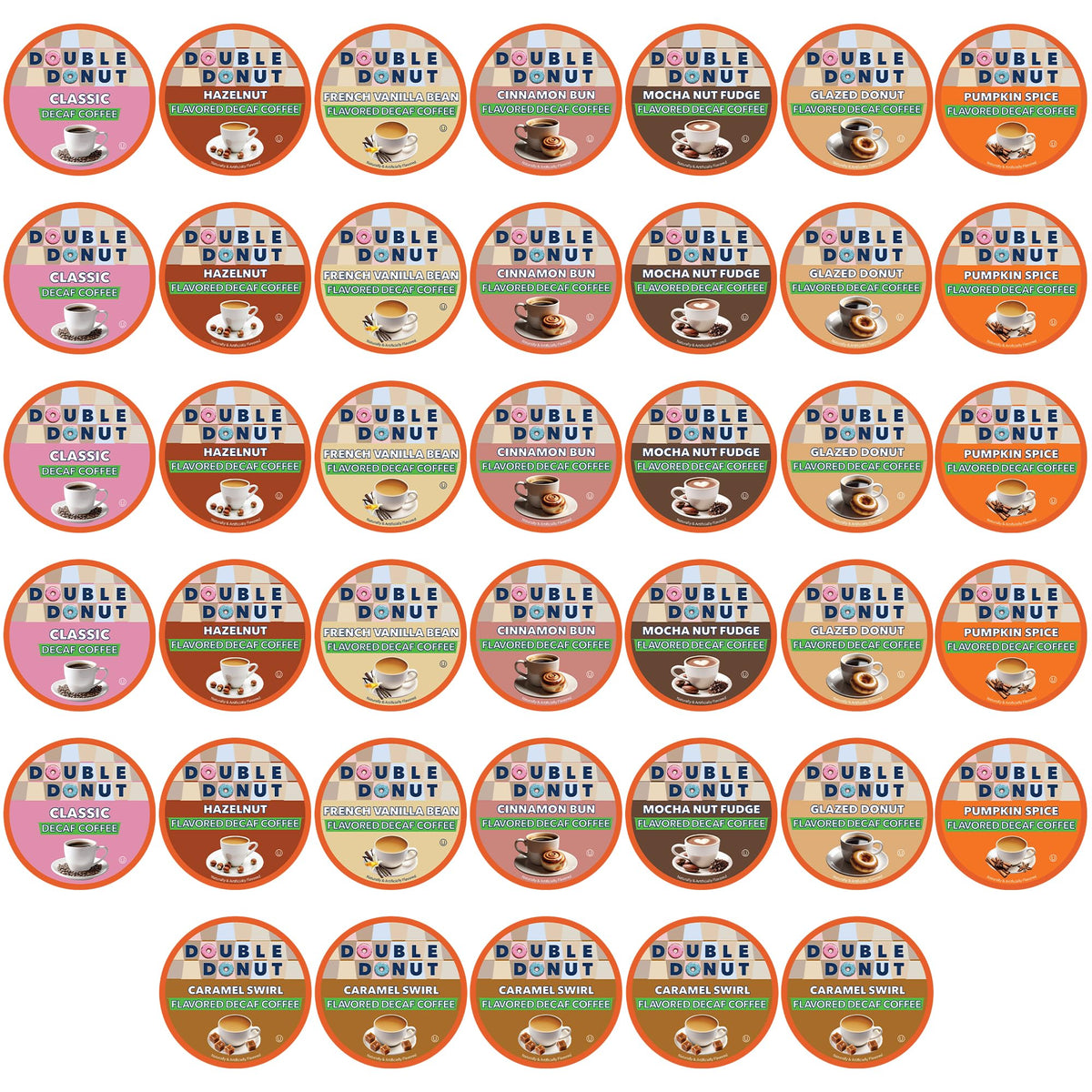 Double Donut front packaging showing 40-count decaf variety pack and convenience