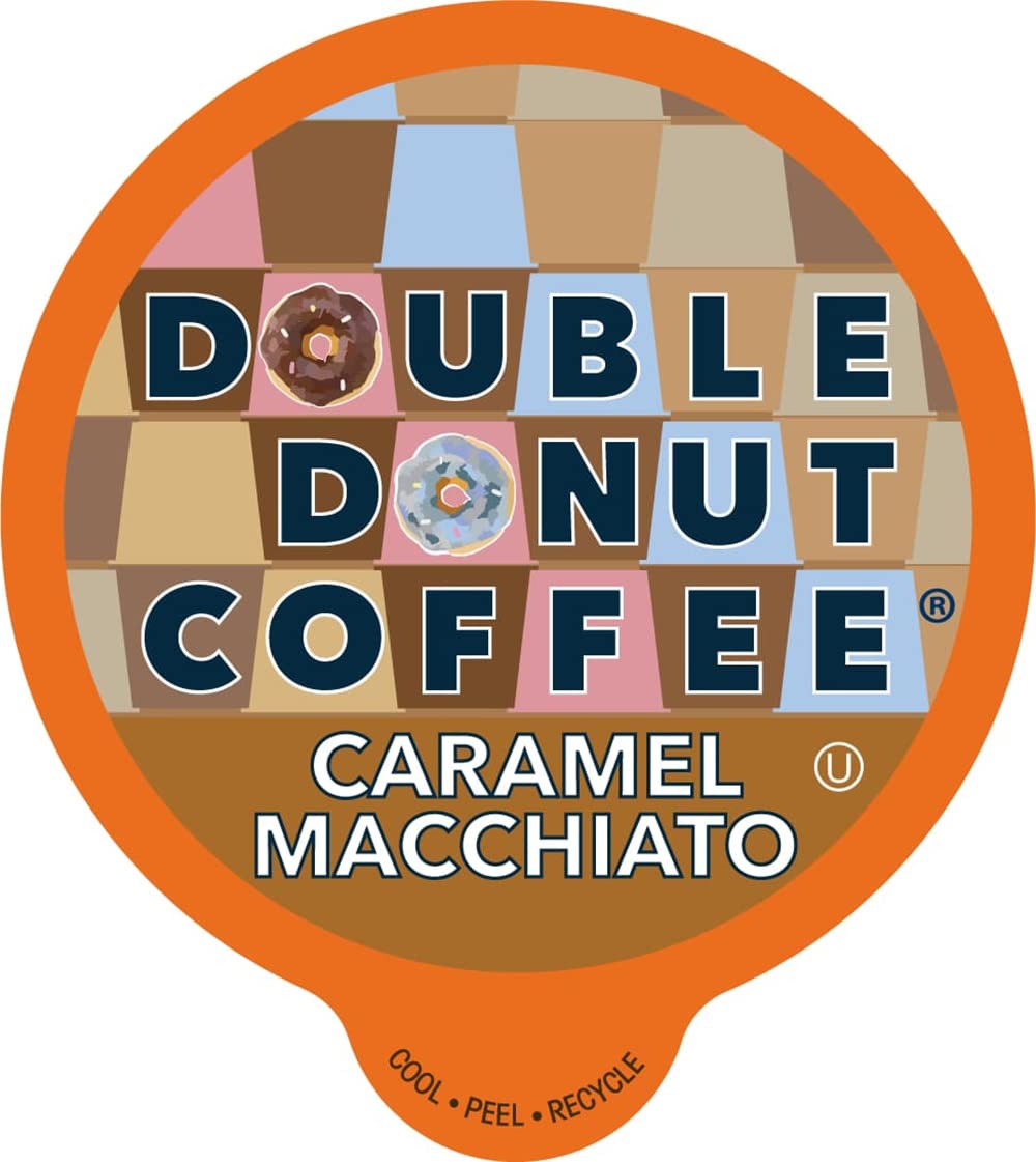 Double Donut front box showing 24-count and caramel macchiato flavor benefits