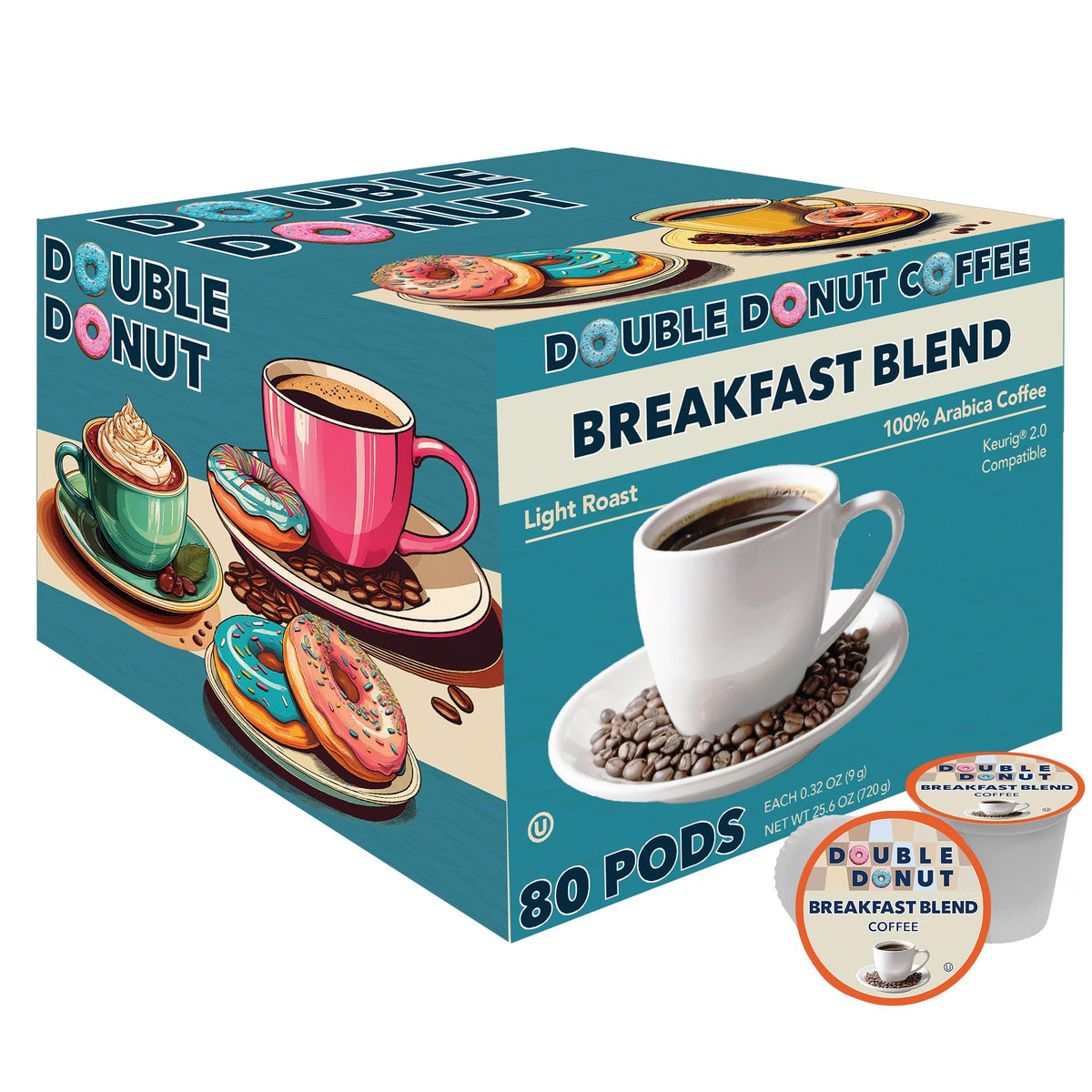 Double Donut front packaging showing 80-count bulk pods and value