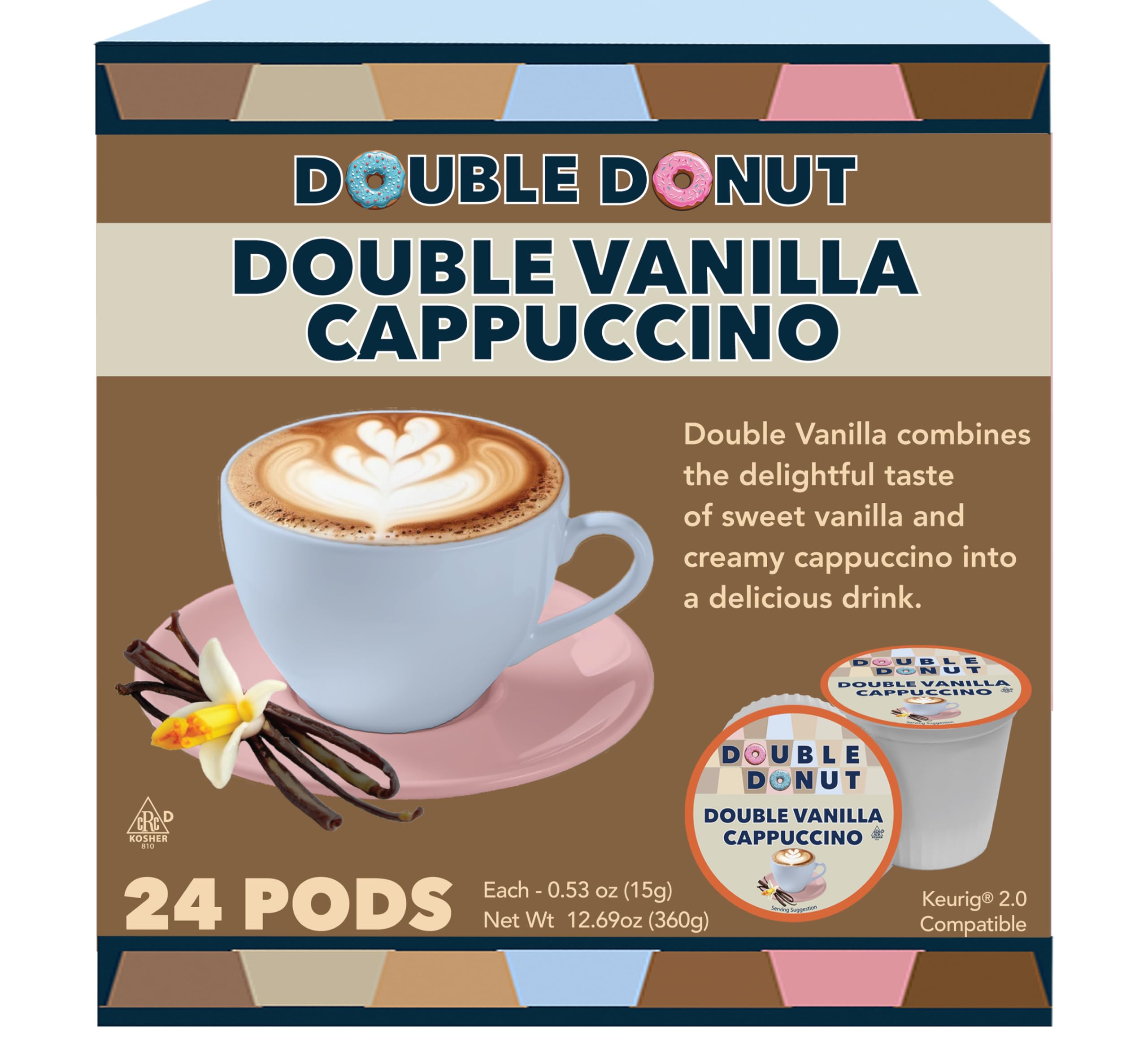 Double Donut front packaging showing 24 recyclable pods and convenience