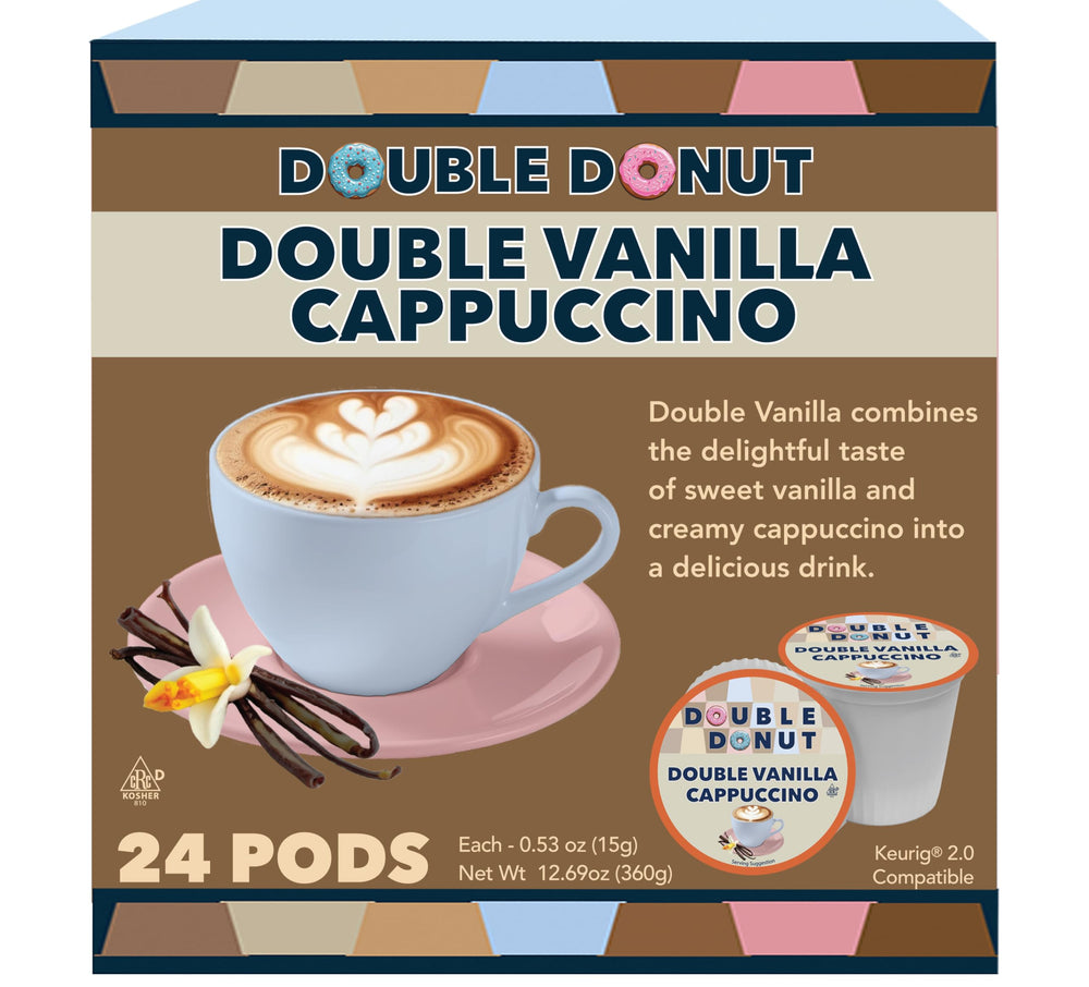 Double Donut front packaging showing 24 recyclable pods and convenience