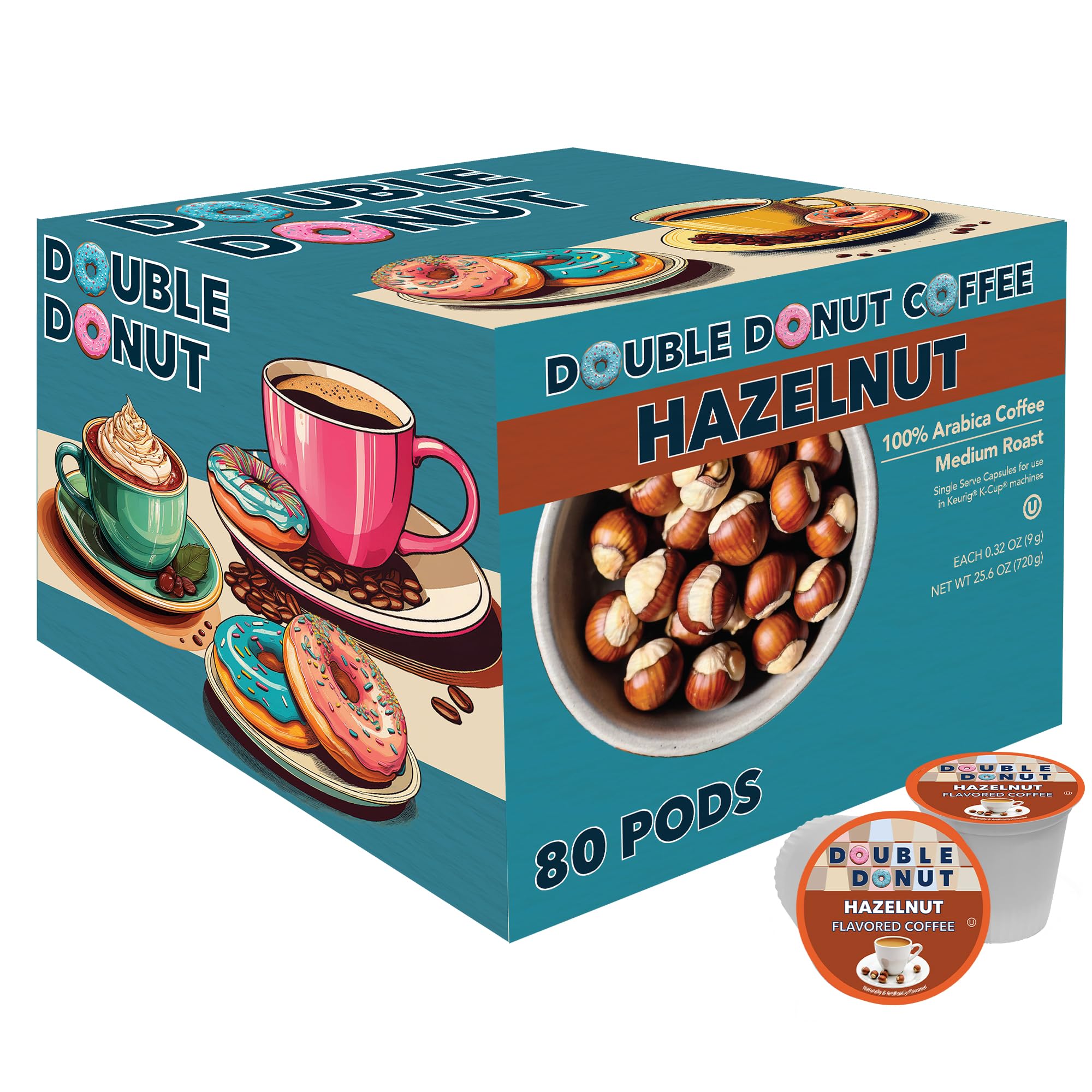 Double Donut front packaging showing 80-count hazelnut pods and value