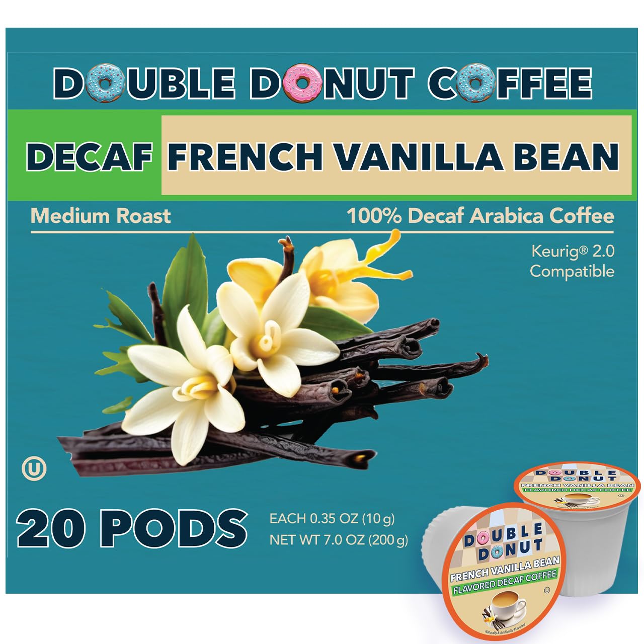 Double Donut front packaging showing 20-count pods and flavor benefits