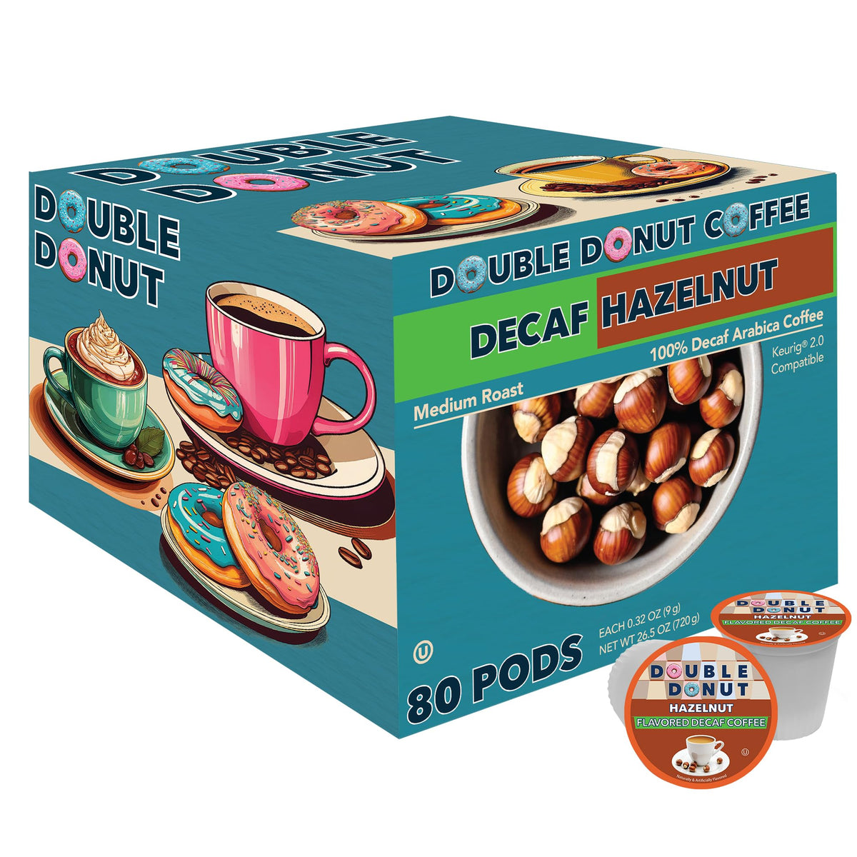 Double Donut front packaging showing 80-count pods and brand appeal