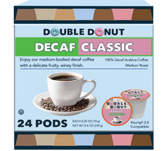 Double Donut front packaging showing 24 recyclable pods and product branding benefits