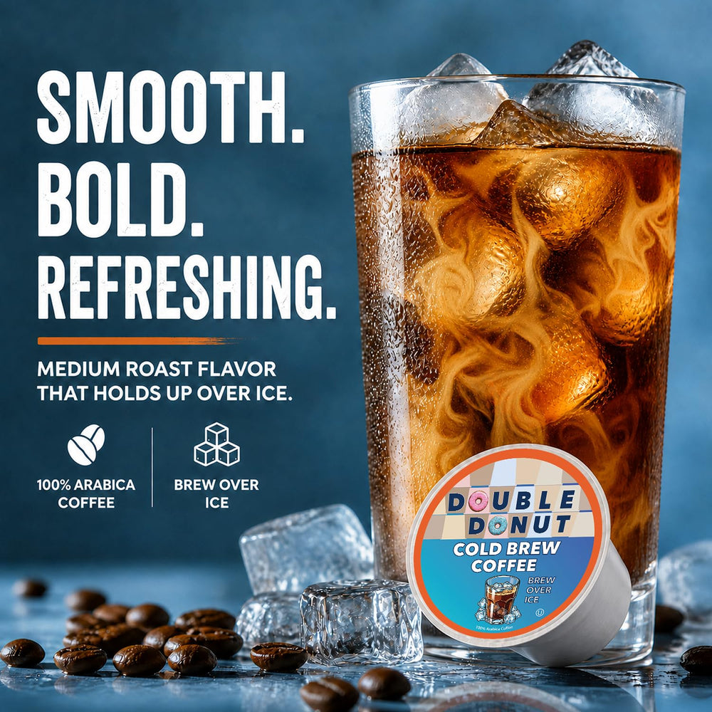Double Donut medium roast beans highlighting 100% Arabica flavor profile