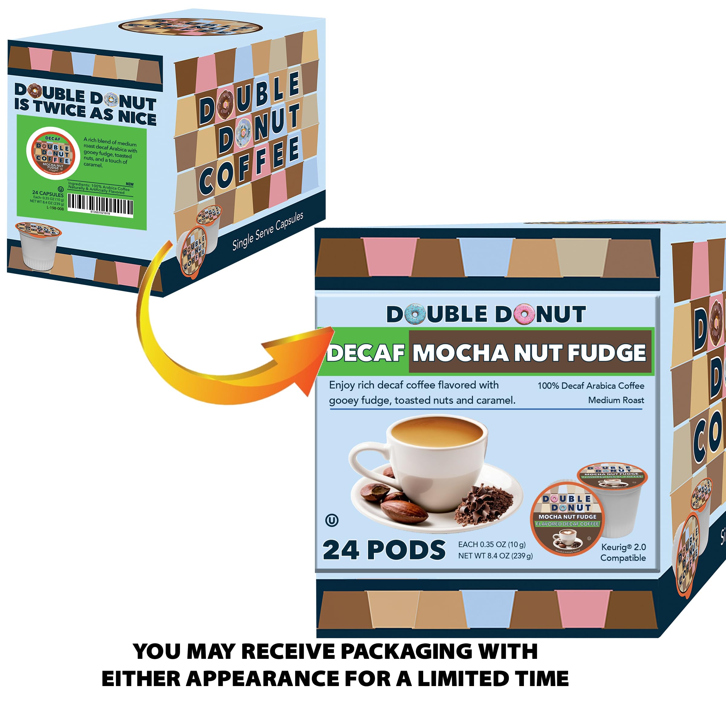 Double Donut box opened to reveal 24 pods useful for events and offices