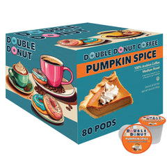 Double Donut Coffee front packaging showing 80-count and pumpkin spice benefit