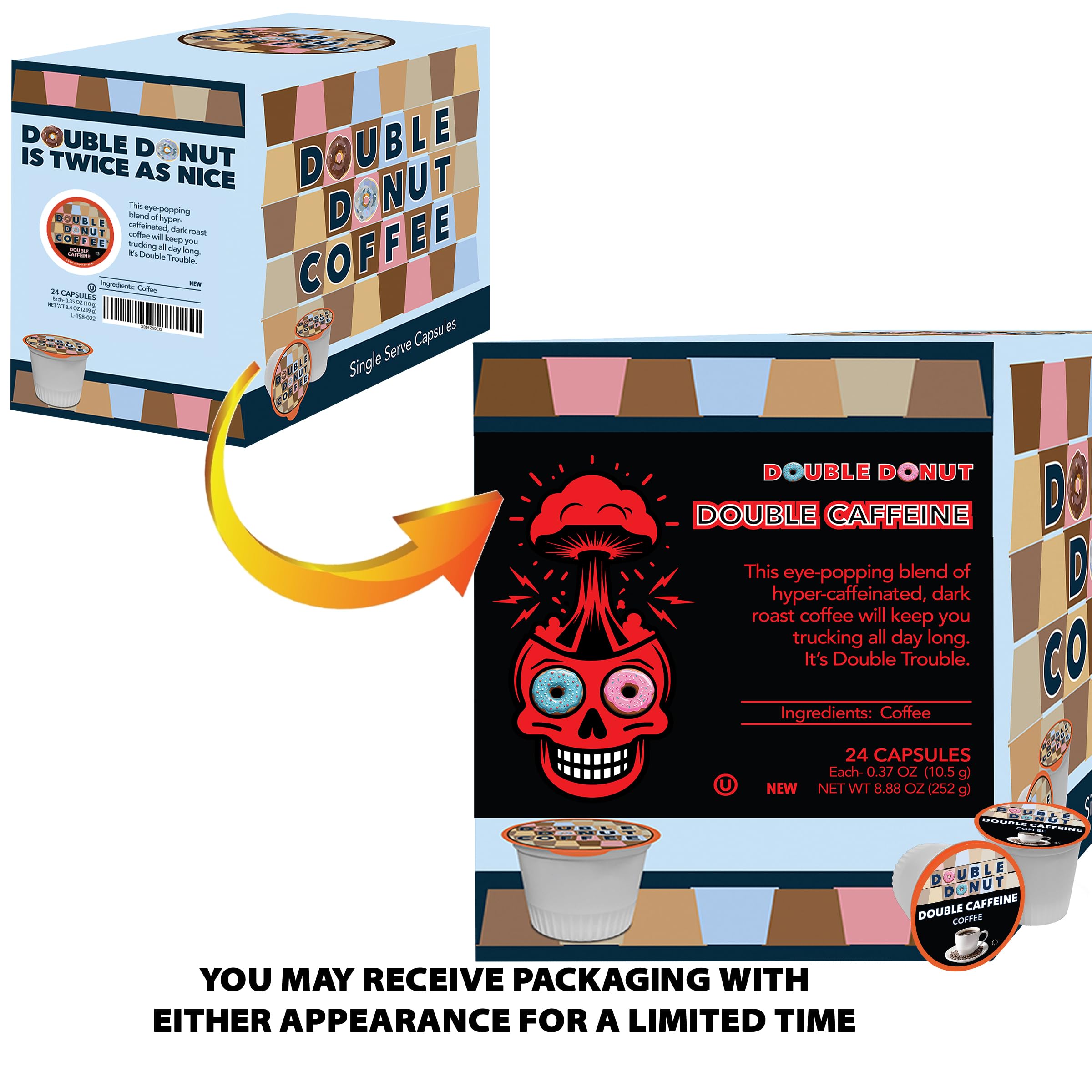Double Donut recyclable label close-up highlighting eco-friendly capsule benefit and responsible choice