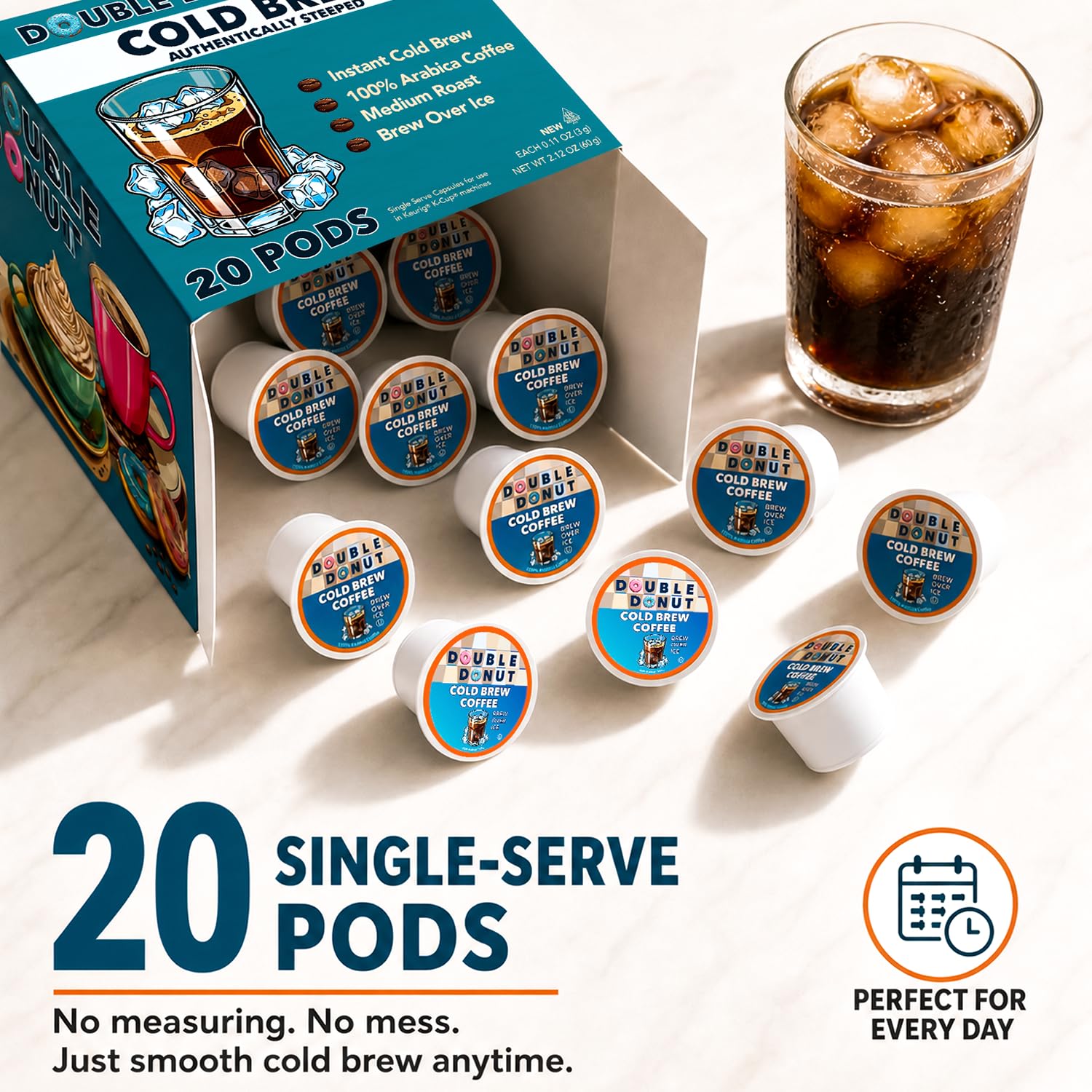 Double Donut size comparison with cup showing single-serve portion control benefit
