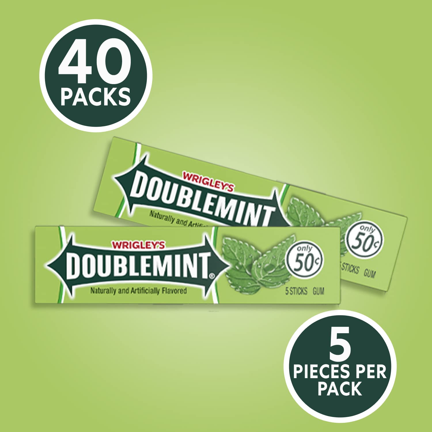 Doublemint gum texture close-up highlighting smooth mint coating and fresh chew