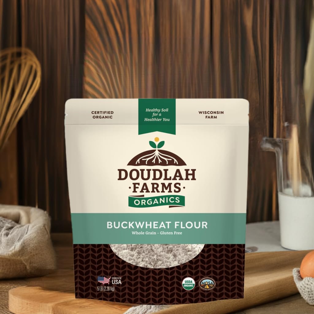 Home cook using Doudlah Farms buckwheat flour in kitchen for wholesome meals