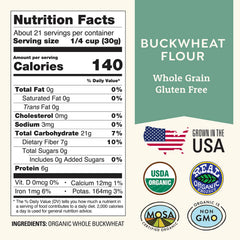 Doudlah Farms open bag revealing fine buckwheat flour texture for baking