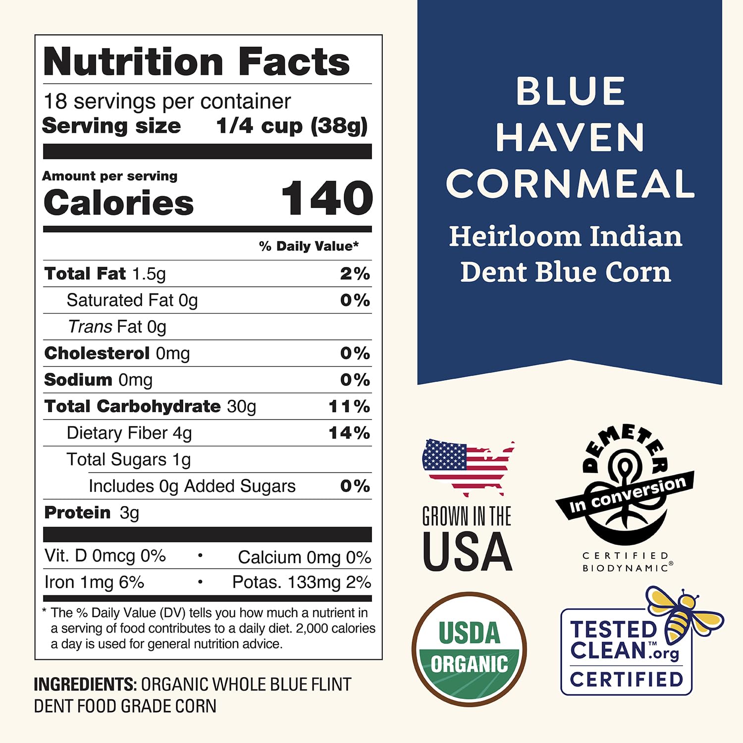 Doudlah Farms medium-ground blue cornmeal close-up highlighting hearty texture and flavor benefit