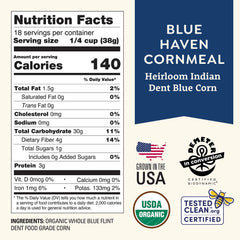 Doudlah Farms medium-ground blue cornmeal close-up highlighting hearty texture and flavor benefit