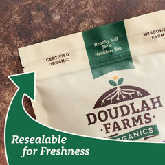 Doudlah Farms scale and hand scoop displaying 5 lb size convenience benefit