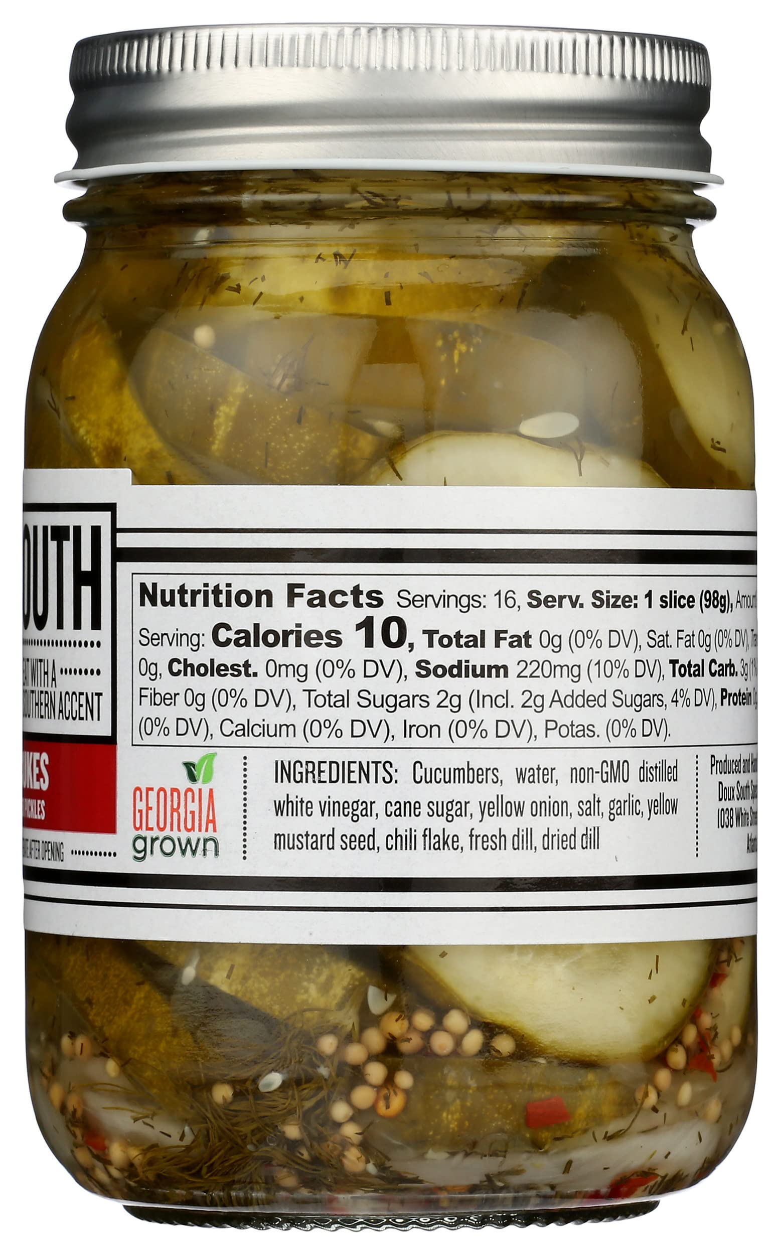 Doux South Angry Cukes displayed on a pantry shelf among other jars, emphasizes storage