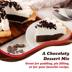 Dove dark chocolate pie filling in ceramic dish, rich pie-ready consistency