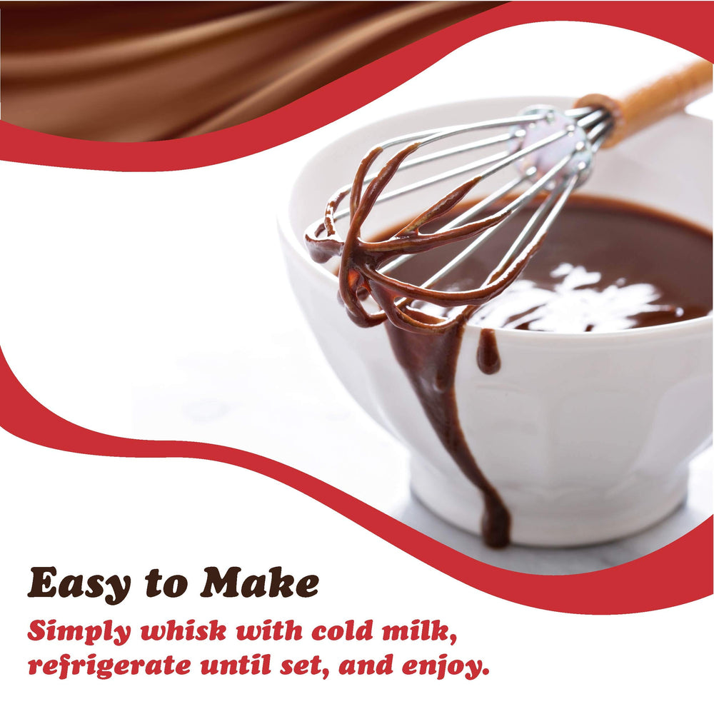 Dove prepared dark chocolate pudding in bowl, creamy dessert ready to eat