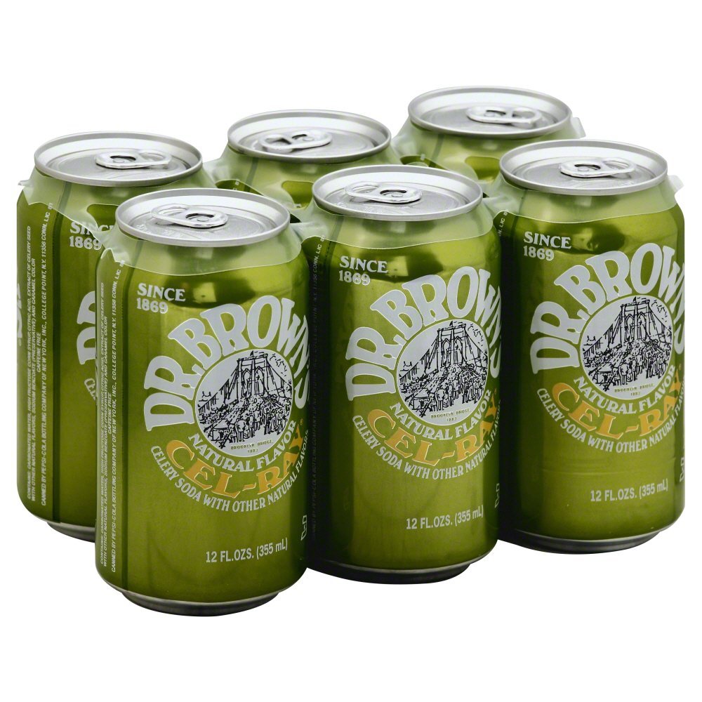 Dr Browns Cel-Ray pack front view showing label and savory soda benefit