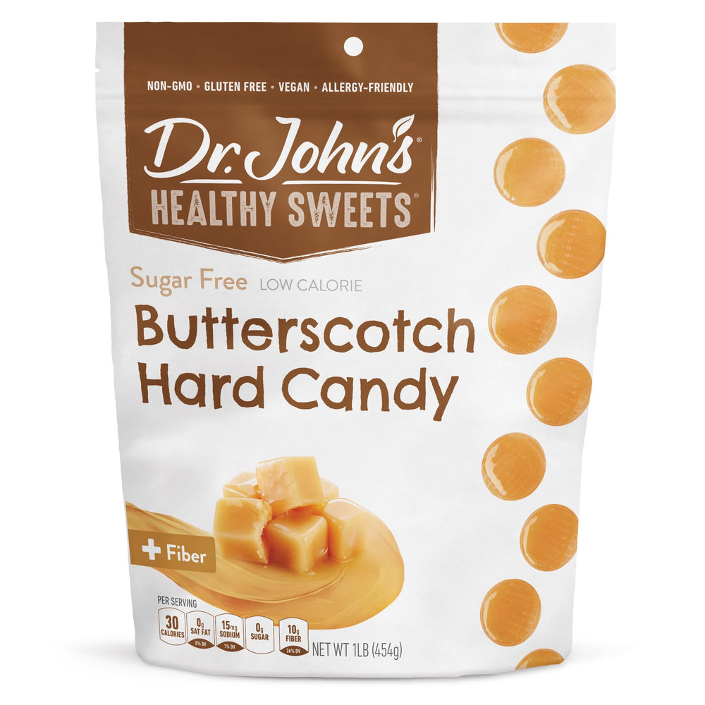 Dr. John's front packaging showing butterscotch candy and brand benefits