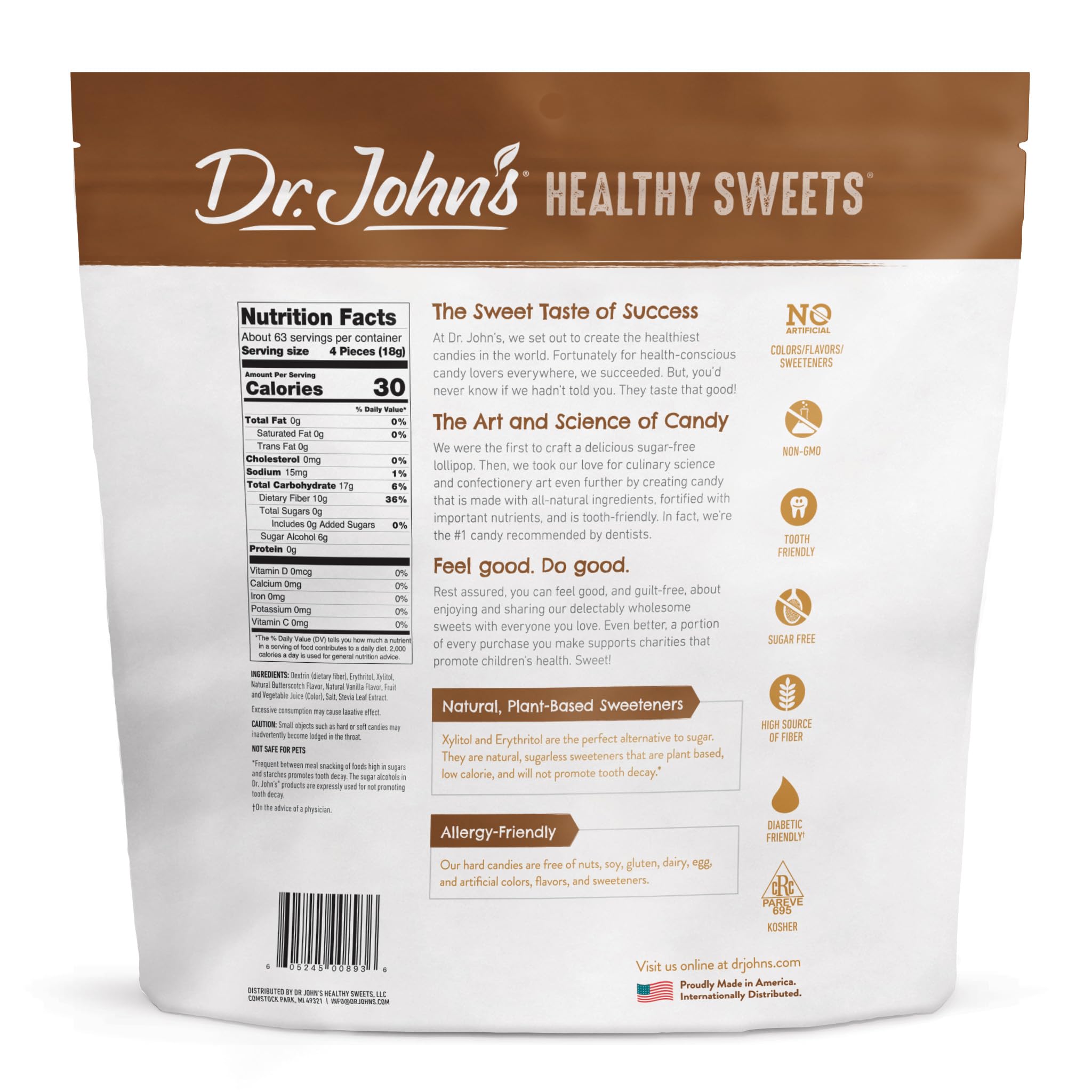 Dr. John's individually wrapped candy close-up highlighting cleanliness and portability