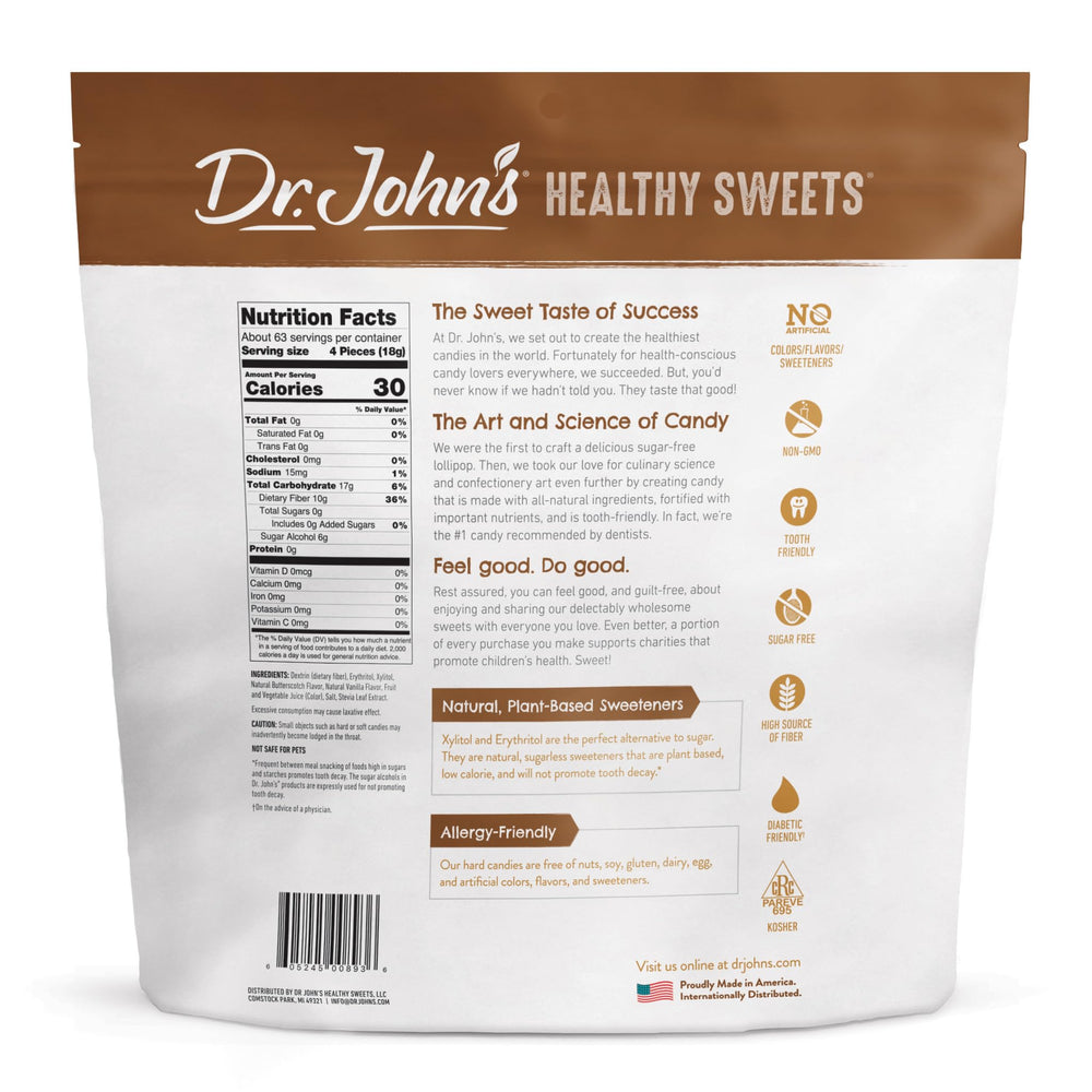Dr. John's individually wrapped candy close-up highlighting cleanliness and portability