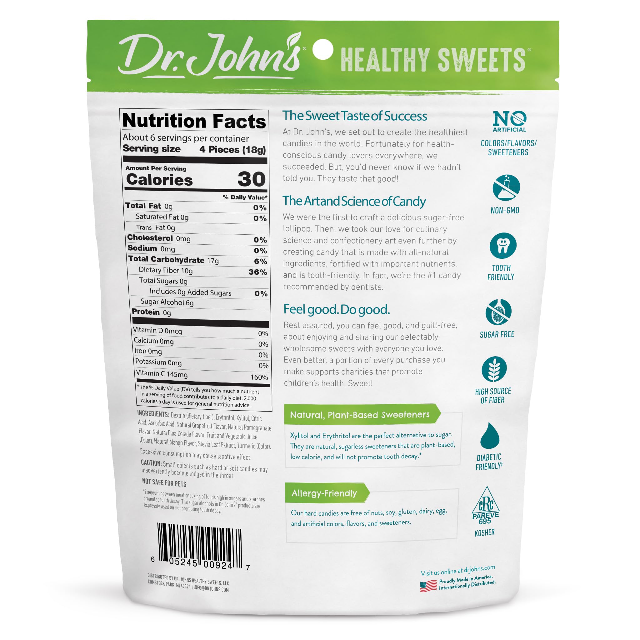 Dr. John's close-up of hard candy texture highlighting sugar-free clarity