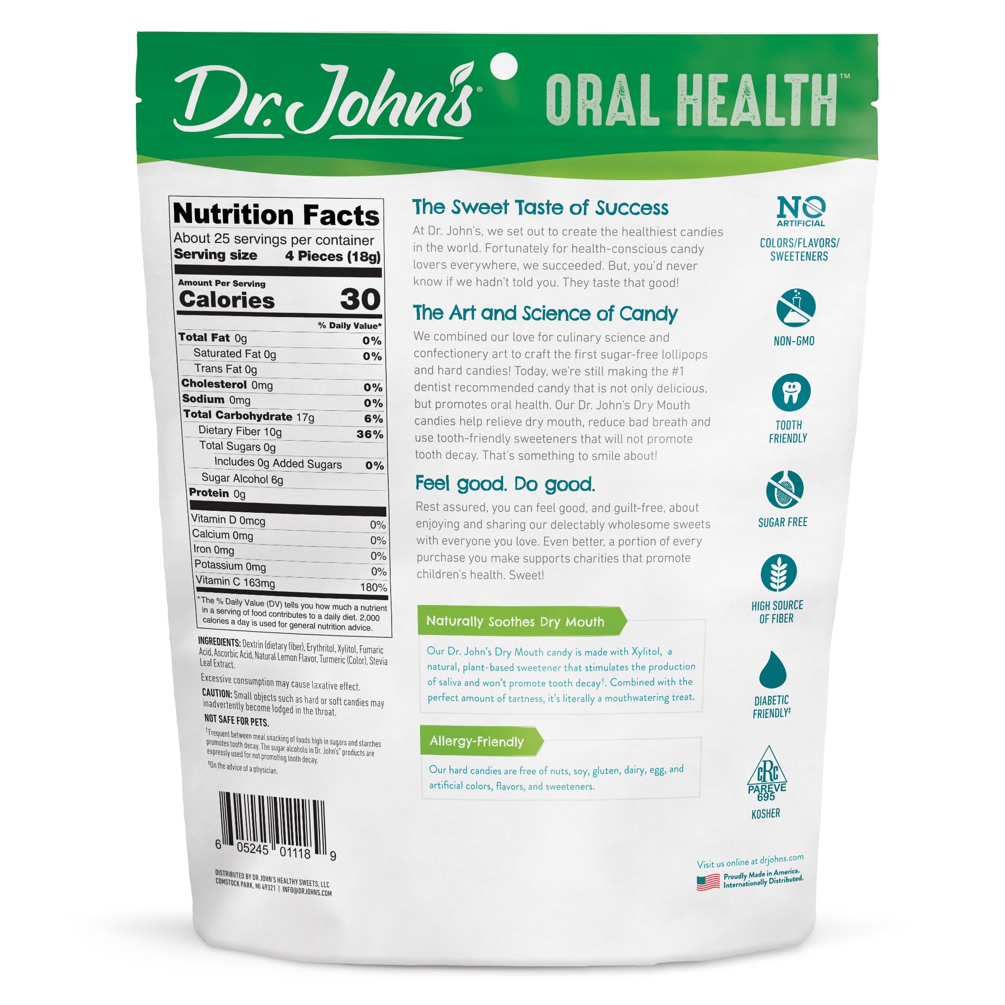 Dr. John's close-up of hard candy texture highlighting slow-dissolve quality and lasting flavor