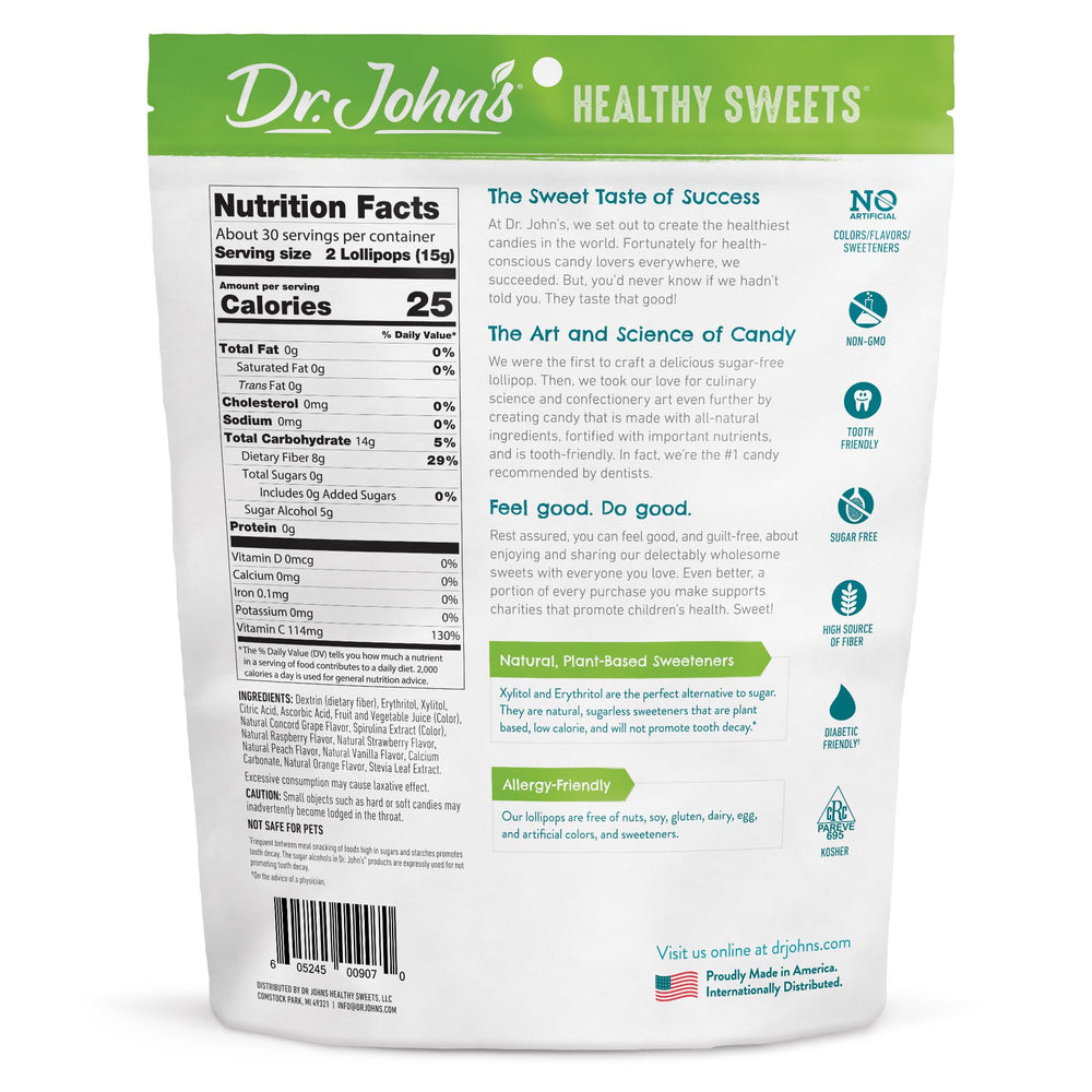 Dr. John's close-up swirl detail on oval lollipop benefit: visible creamy flavor profile