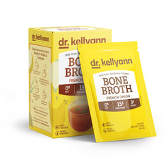Dr. Kellyann box front showing French Onion broth for convenient savory nutrition