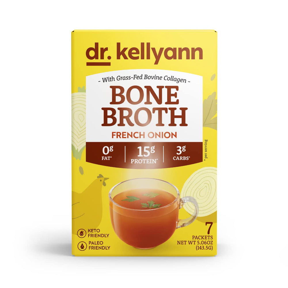Dr. Kellyann broth poured into cup demonstrating hot, savory drink for satiety
