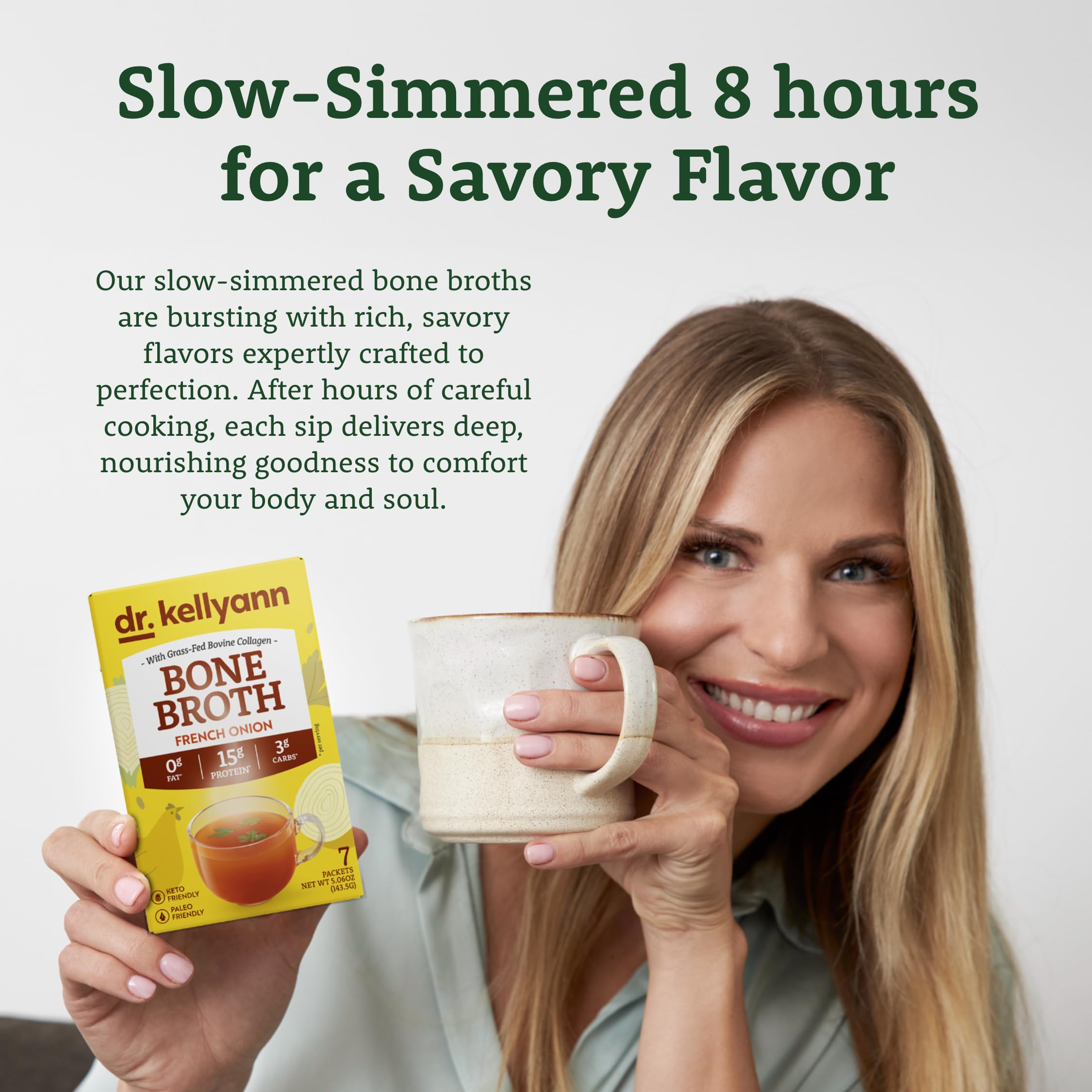 Dr. Kellyann lifestyle kitchen scene showing quick breakfast or meal boost