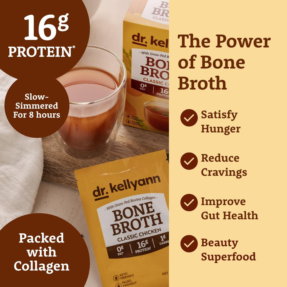 Dr. Kellyann packet being poured into mug demonstrating easy on-the-go mixing