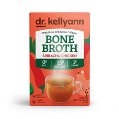 Dr. Kellyann packet front view showing spicy broth for on-the-go protein