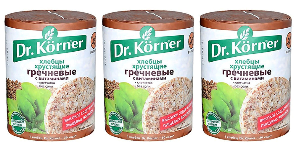 Dr. Korner front packaging showing crispbread stack and product benefits