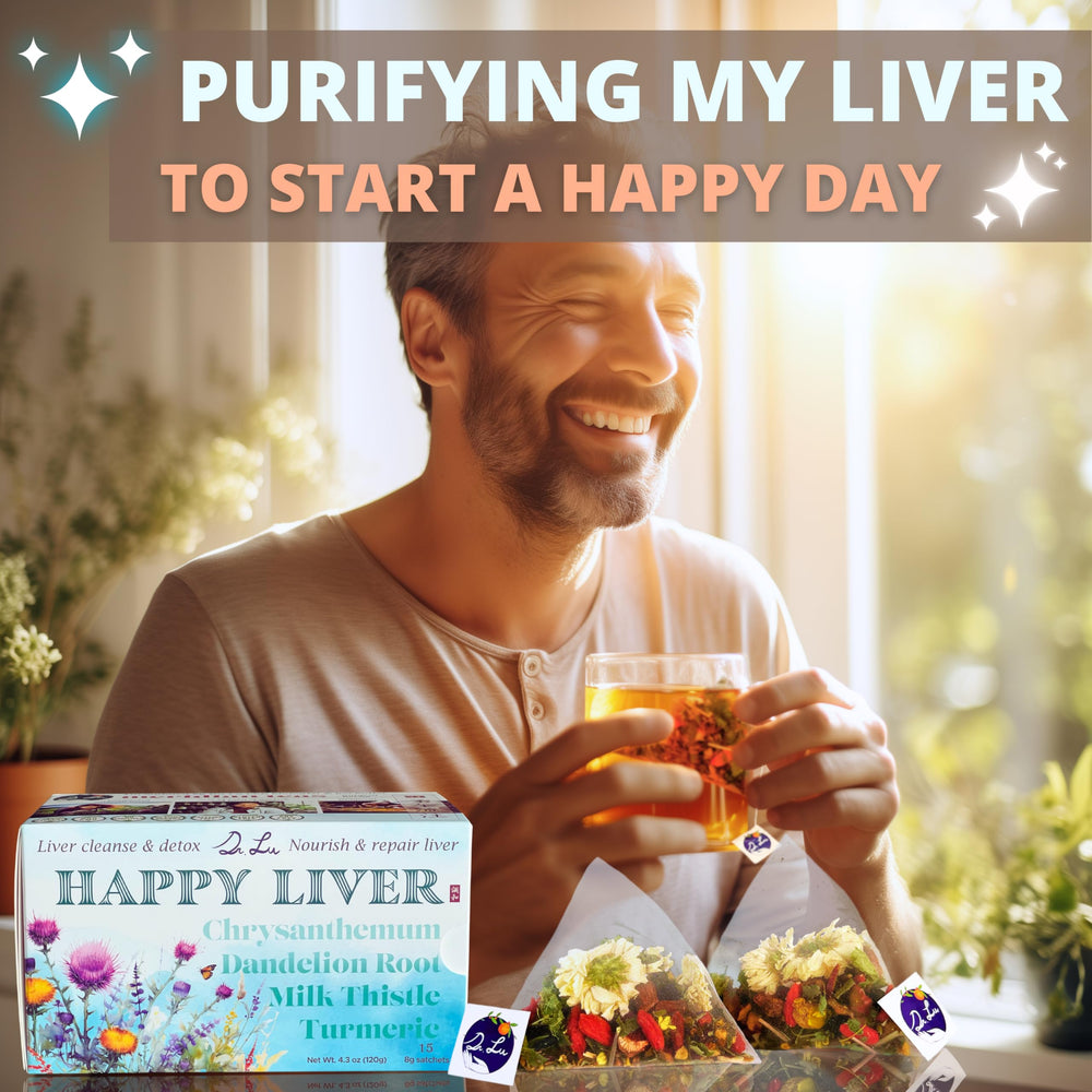 Dr. Lu tea in kitchen lifestyle shot showing easy everyday use