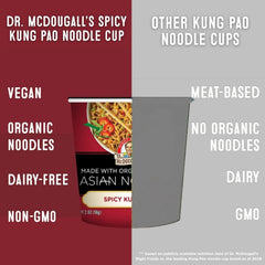 Dr. McDougall's open cup revealing noodles and peanuts for satisfying crunch