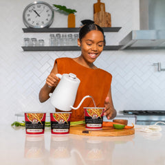 Dr. McDougall's close-up of seasoning and rice noodle ingredients for flavor clarity