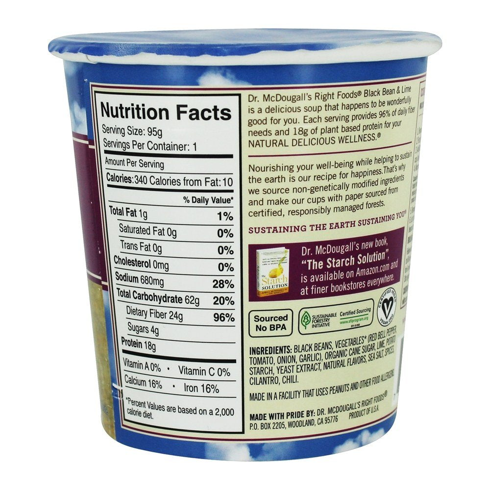 Dr. McDougall's close-up of black bean soup texture, highlights hearty fiber