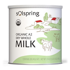 Dr. Mercola Solspring canister front showing product and organic badge, clear pantry choice