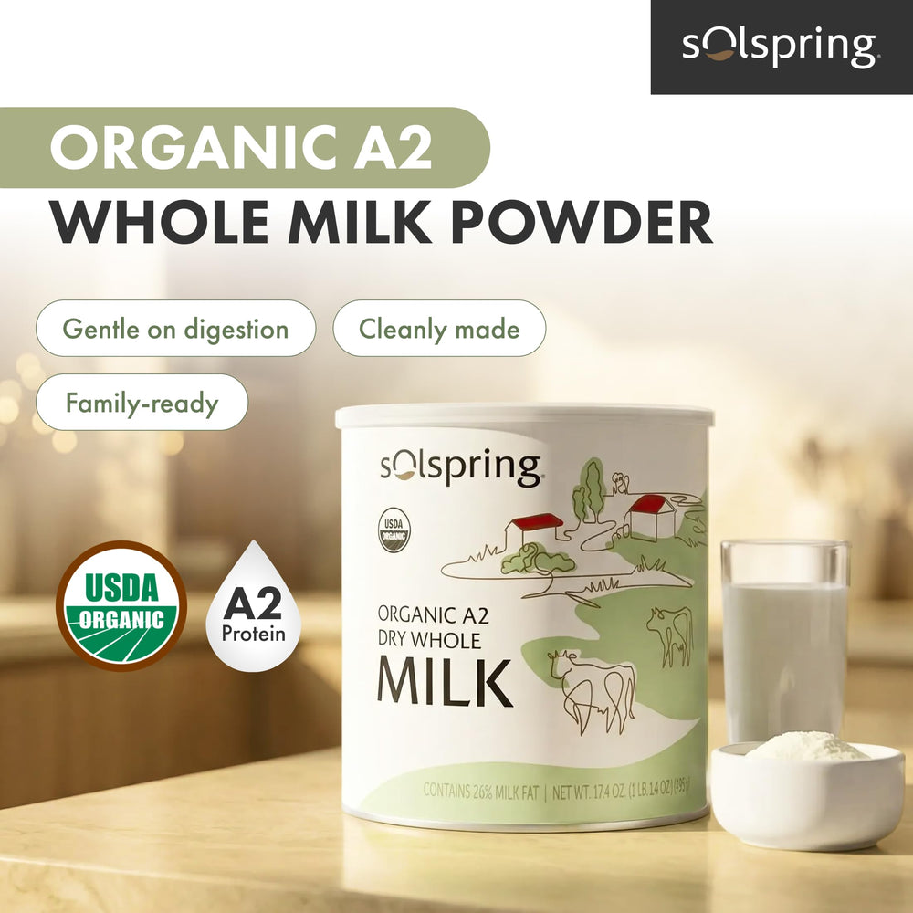 Dr. Mercola Solspring powder close-up texture revealing fine granules and natural creaminess