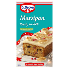 Dr. Oetker marzipan front packaging showing product weight and natural almond colour benefit