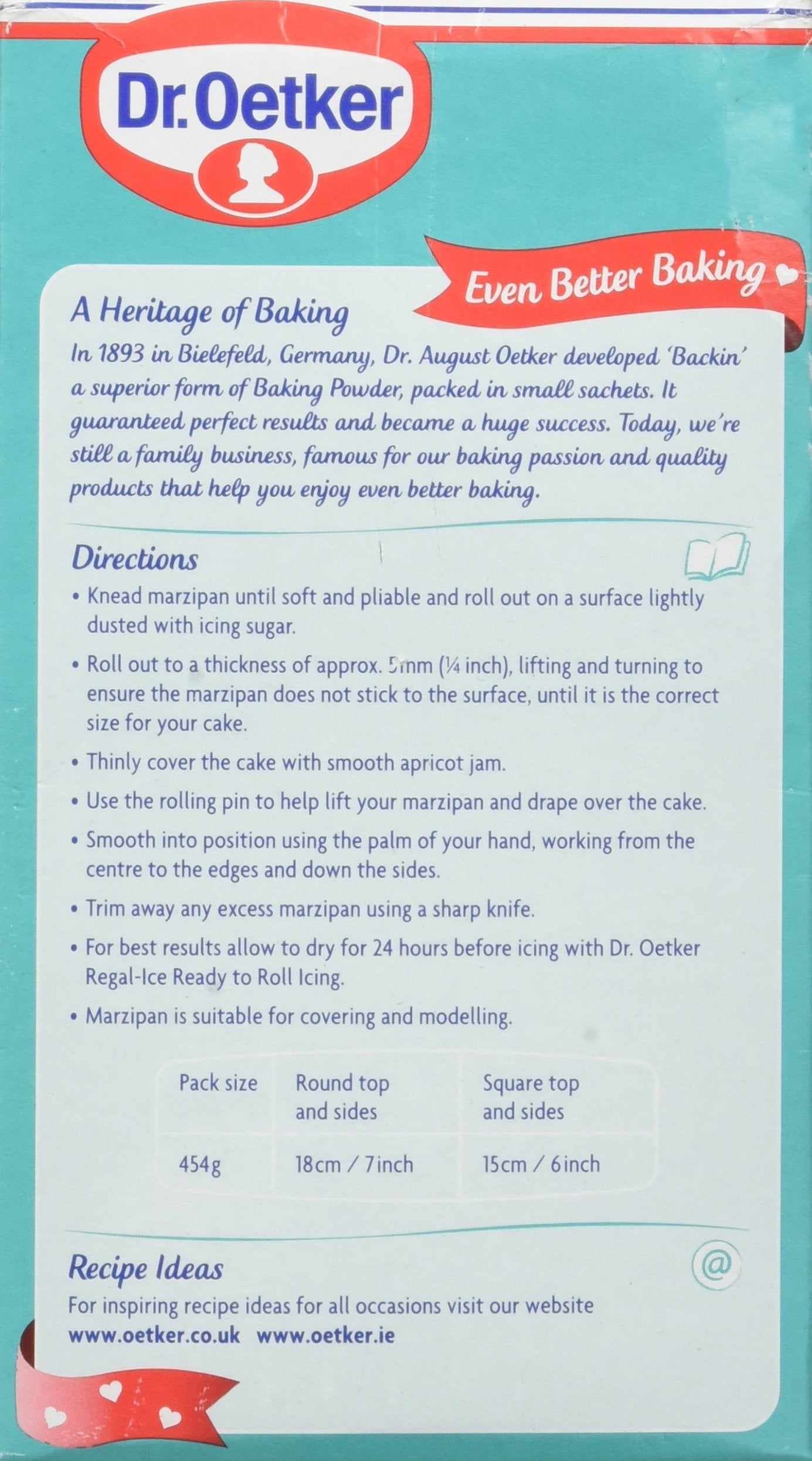 Dr. Oetker marzipan being rolled and draped over cake demonstrating clean covering benefit